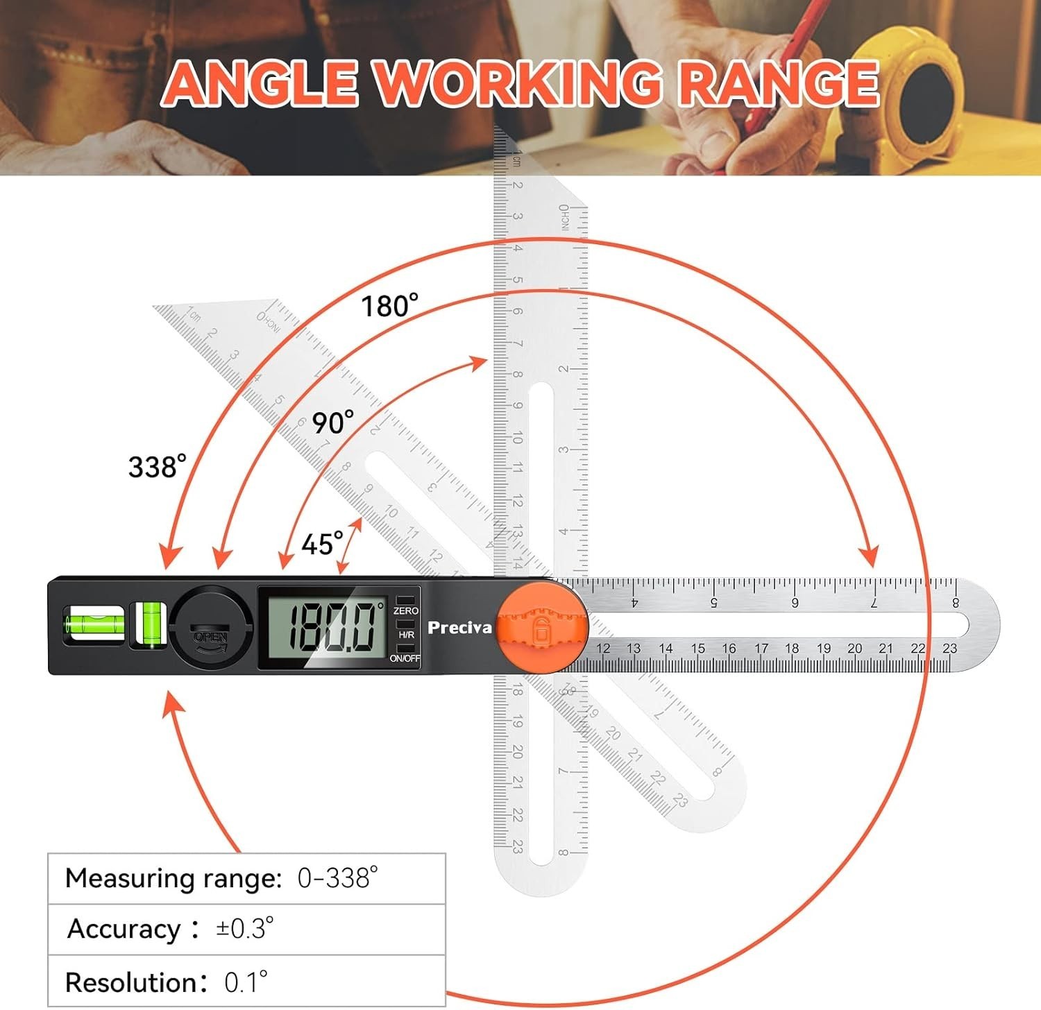 Digital Angle Finder Protractor 0-338° T-Bevel Gauge Level for Carpentry Meta...