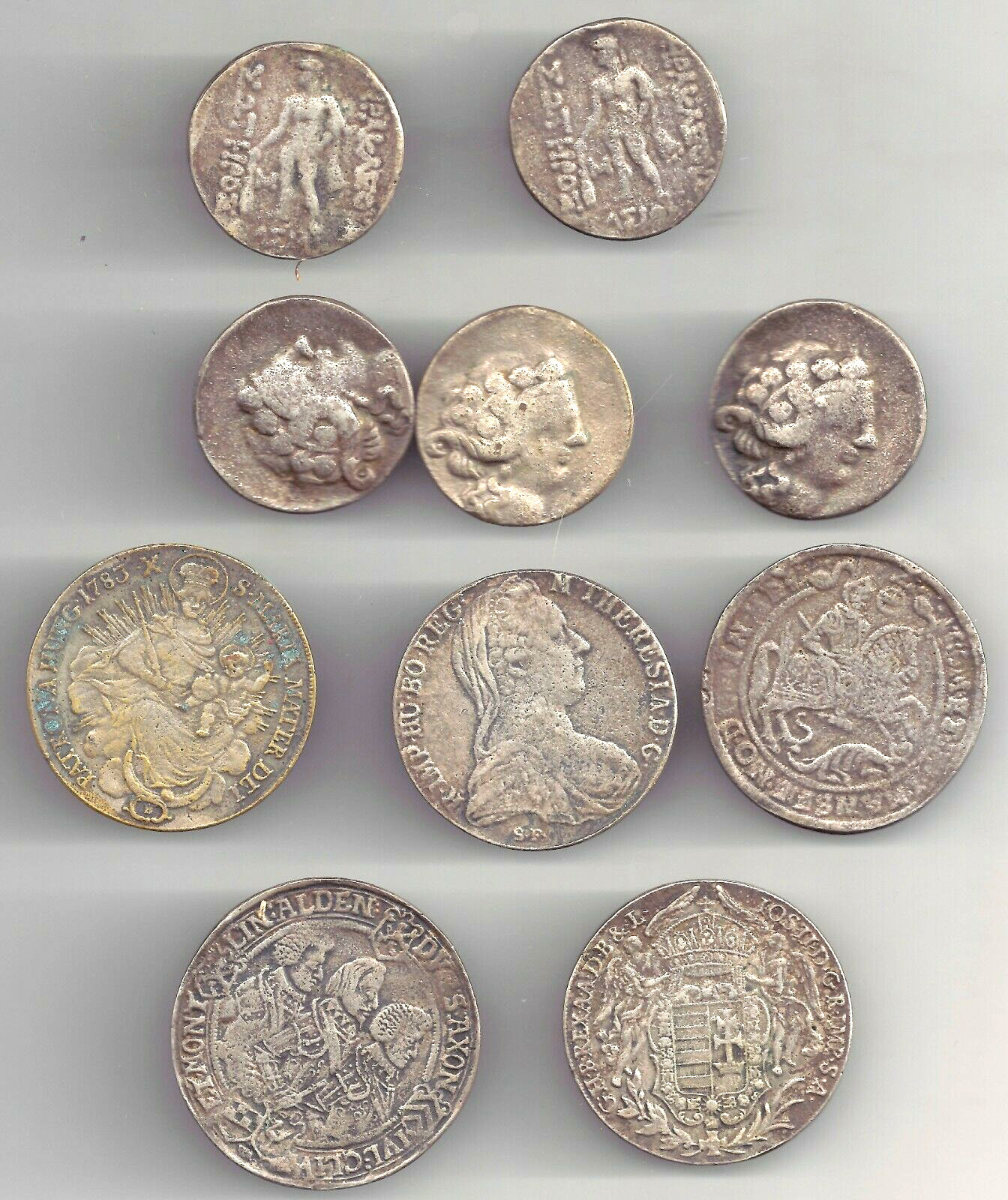 10 Coin Lot w/ screws ~ 1783 Hungary Madonna & Jesus 1780 M. Theresa Austria etc