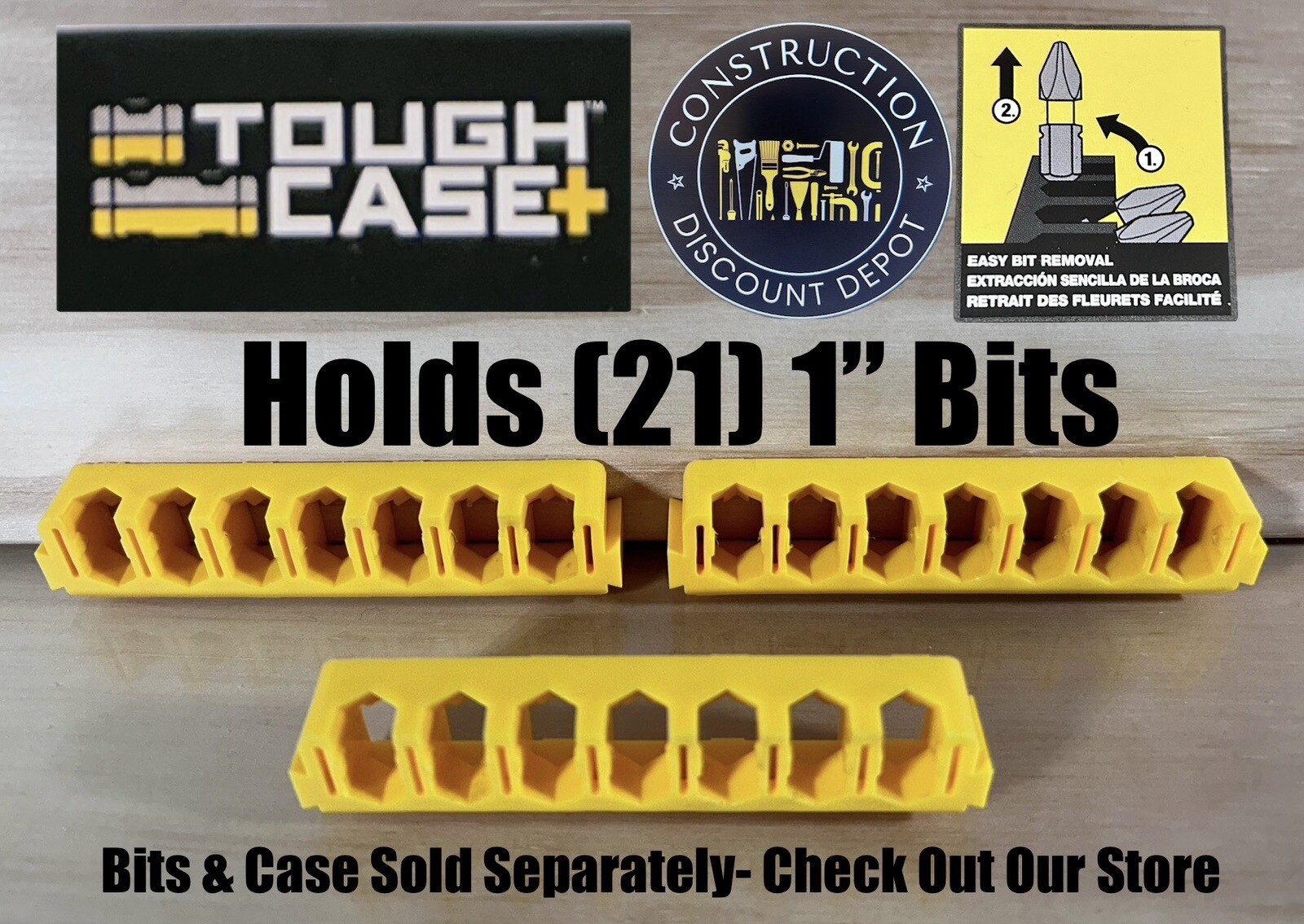 Genuine DEWALT set of 3 bit Holders Holds 21 1" bits Yellow Tough Case Component