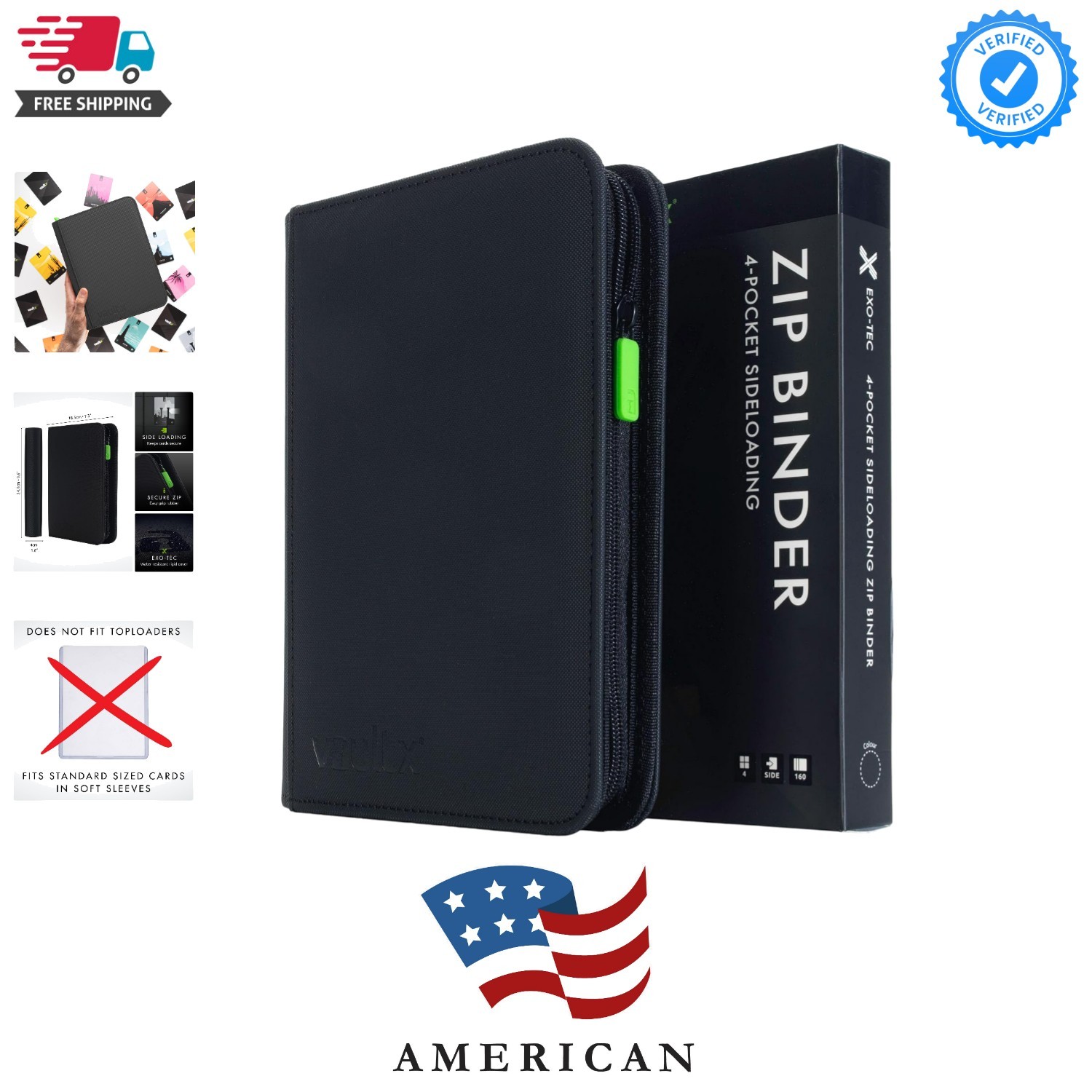 4 Pocket Trading Card Zip Binder, 160 Cards,  Exo-Tec Album Material, 20 Side...