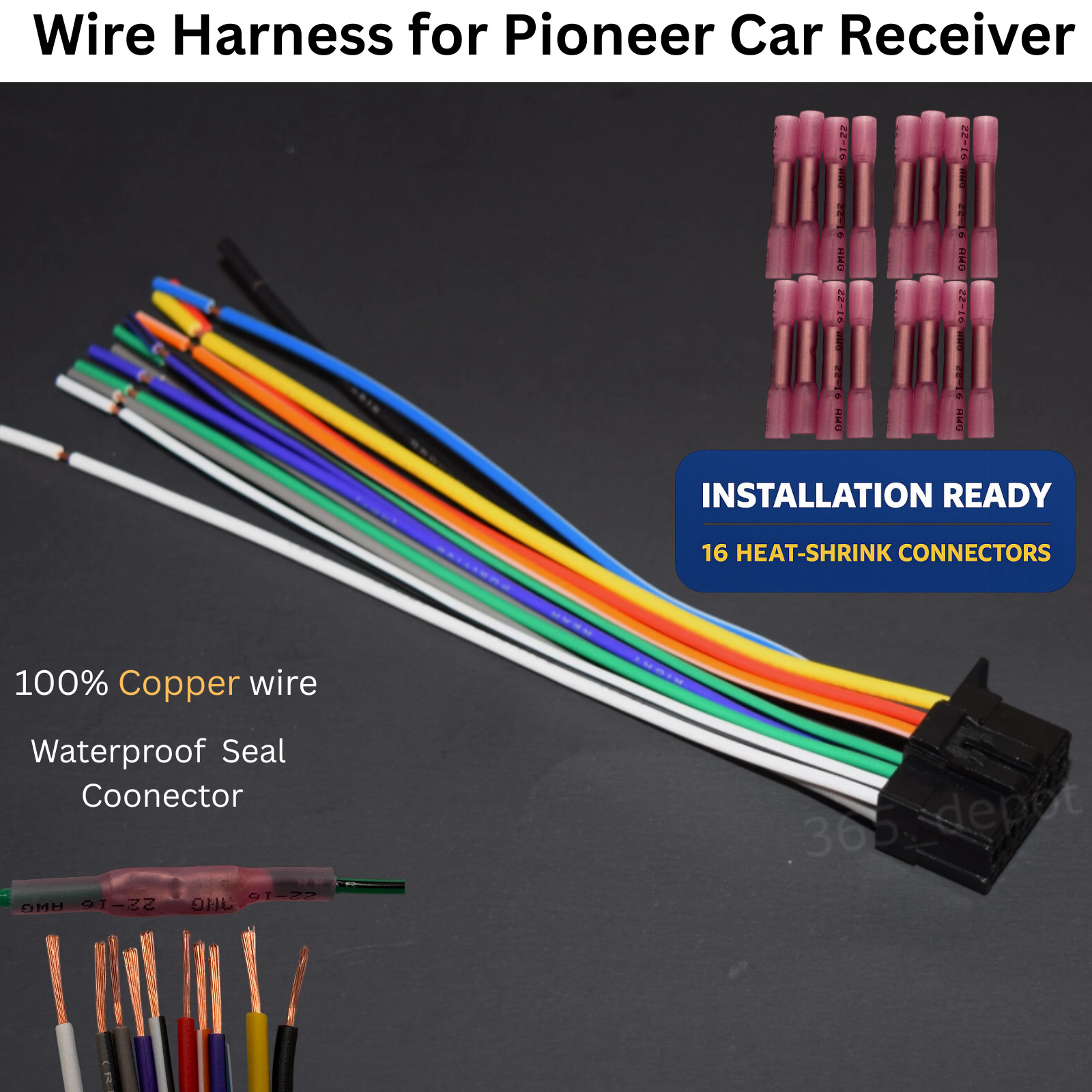 WIRE HARNESS FOR PIONEER DEH-14UB DEH14UB Kit With Connectors