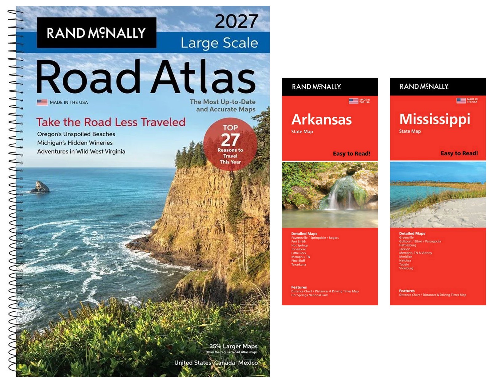Rand McNally 2027 Large Scale Road Atlas + Easy-to-Read Arkansas & MS Maps