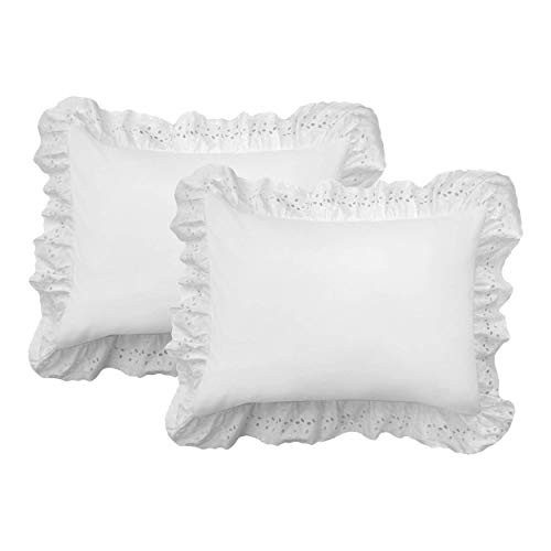 FRESH IDEAS Ruffled Bed Pillow Shams with Embroidered  Assorted Colors , Sizes