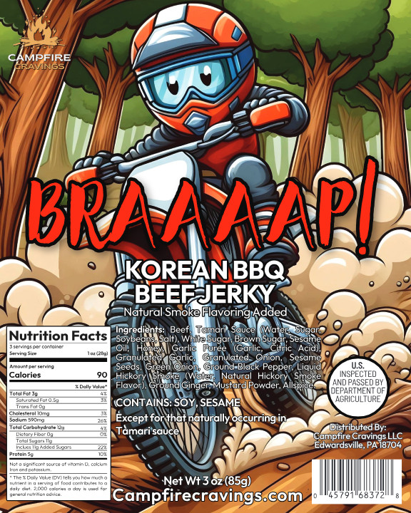 Campfire Cravings BRAAAP! Korean BBQ Beef Jerky – Handcrafted, Small Batch, 3 oz