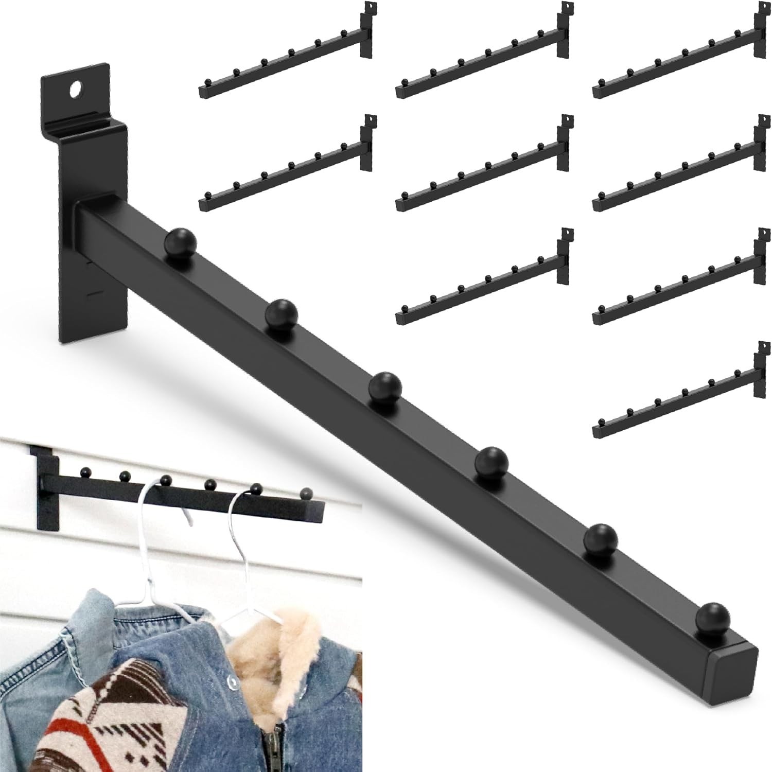 10PCS 12 Inch Waterfall Slatwall Hooks Black Metal Display Hooks 6 Ball Hooks