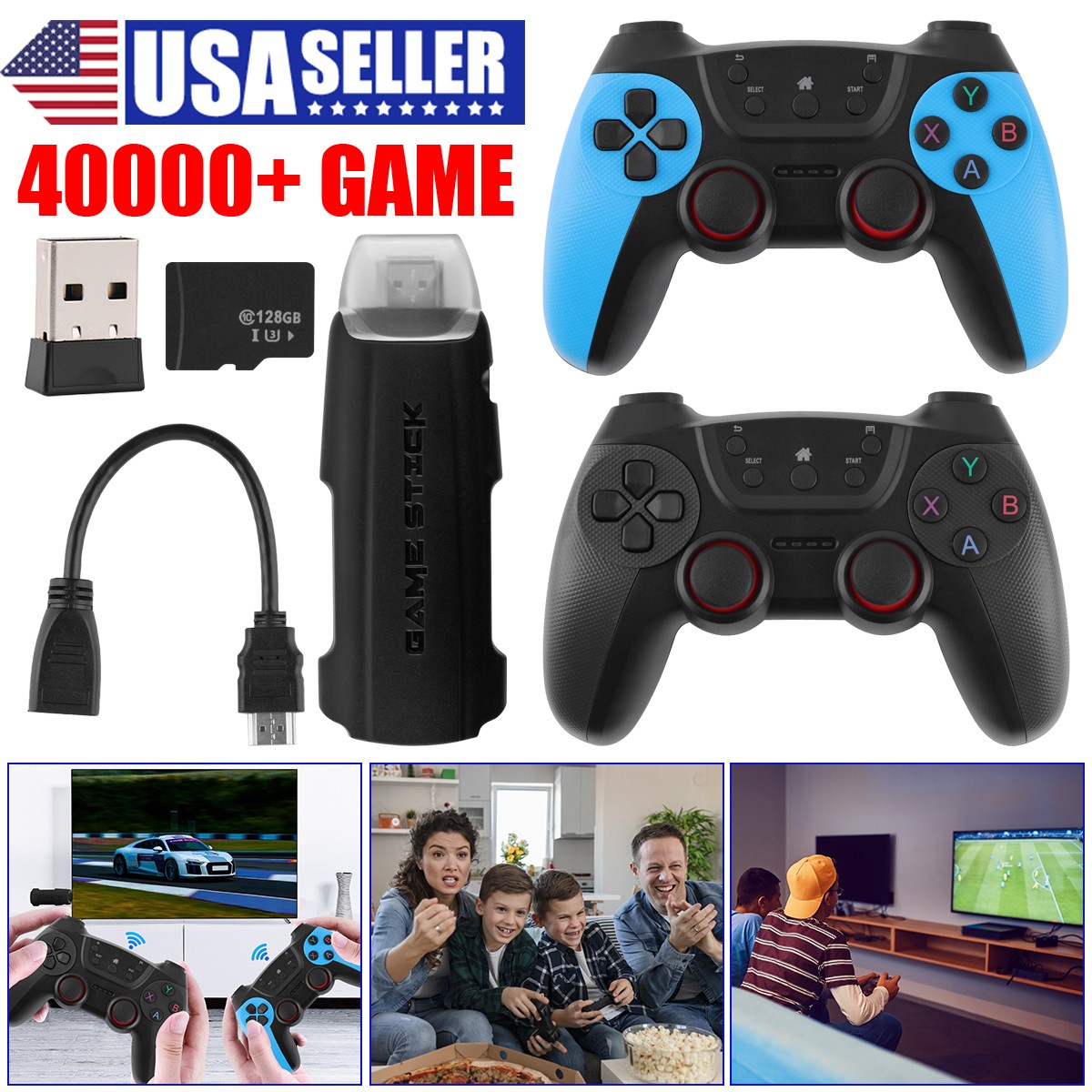 Video Game Console Retro 40000+ Games TV Stick 4K HDMI &2 Wireless Controller US