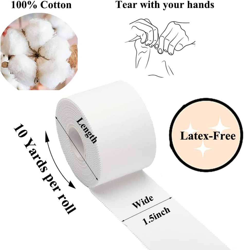 Athletic Tape,5 Pack White Sports Tape,Very Strong No Sticky Residue Wrist Ankle