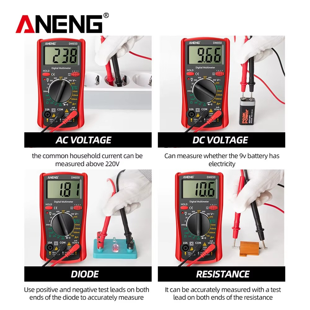 LCD Digital Multimeter Voltmeter Ammeter Ohmmeter Volt AC DC Tester Leads Meter