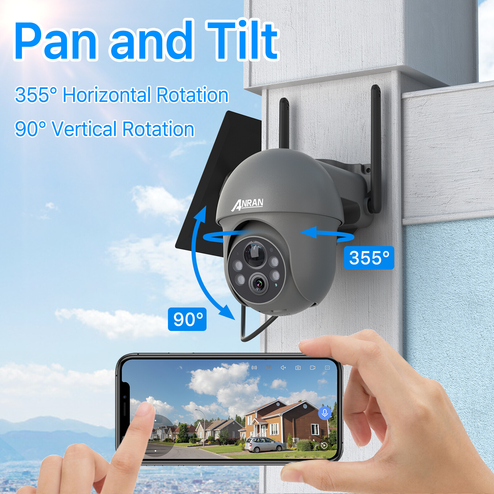 Wireless Security Camera System Solar Panel Battery 3MP PTZ 2Way Audio Outdoor