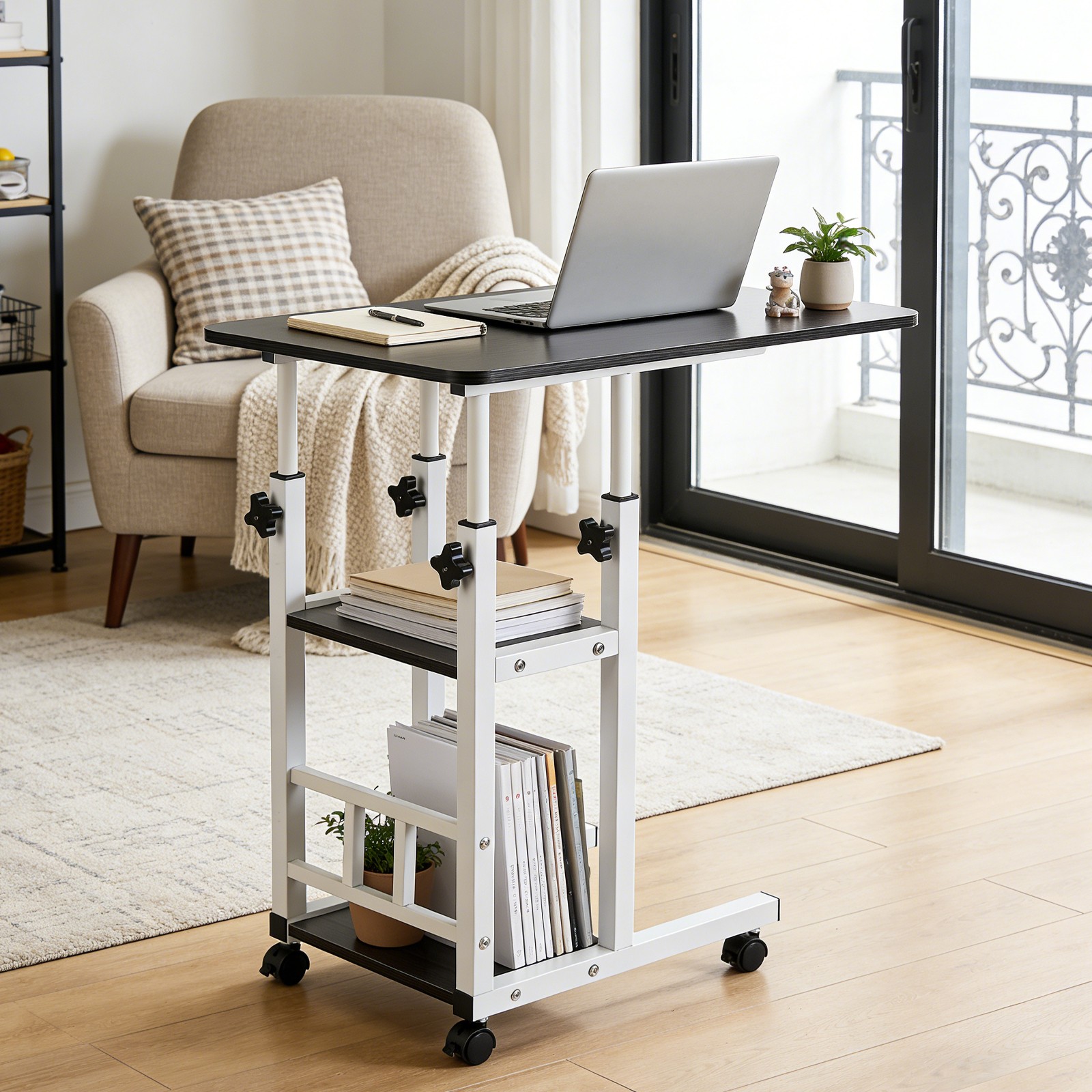 Rolling Laptop Desk Adjustable Notebook Computer Stand Bed Sofa Table Food Tray