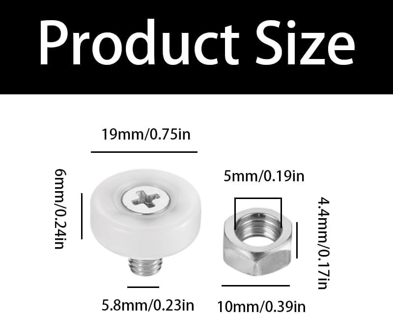 12 Pcs 19mm Drawer Rollers, White Plastic Replacement Wheels with Bearings & Nut
