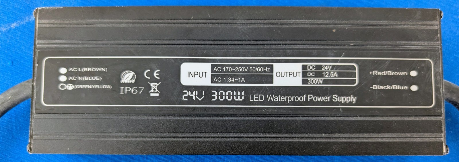 24VDC 12.5A 300W Outdoor Power Supply for Landscape Lighting IP67 170 - 250VAC
