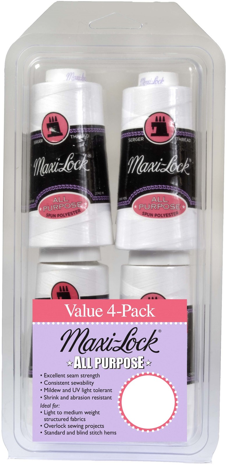 American & Efird GGM-520 Maxi-Lock All Purpose Value Pack 4/Pkg-White