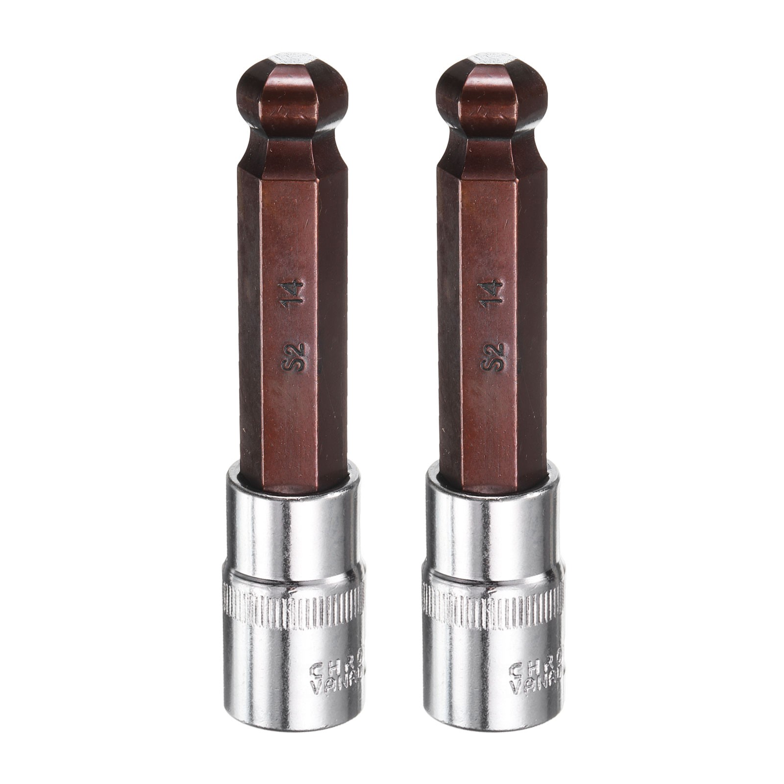 2pcs 14mm Ball End Hex Bit Socket 1/2" Square Drive Metric Extension Impact Bit