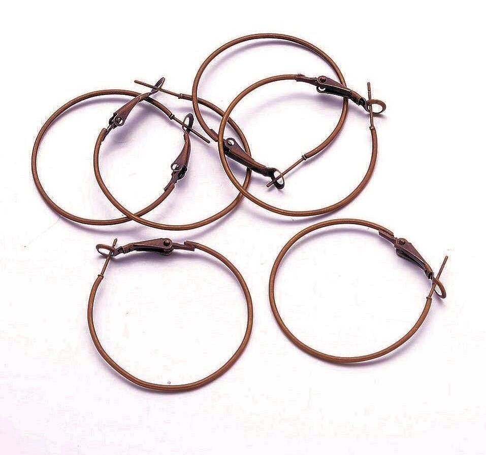 10 Antiqued Copper Plated Brass 40mm Leverback Hoop Earrings *