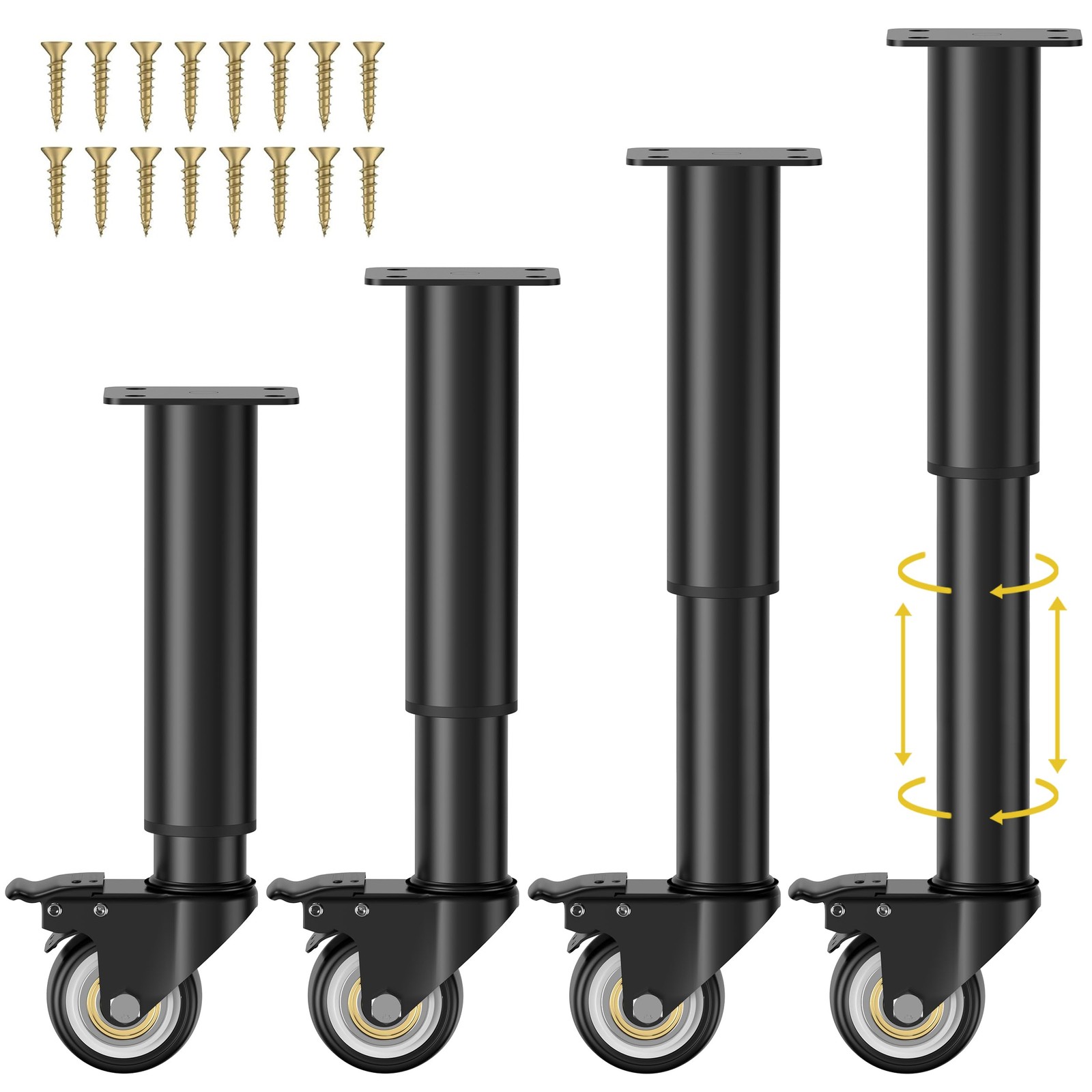 7-12 inch Metal Adjustable Furniture Legs with 2.36 inch Swivel Caster Wheels...