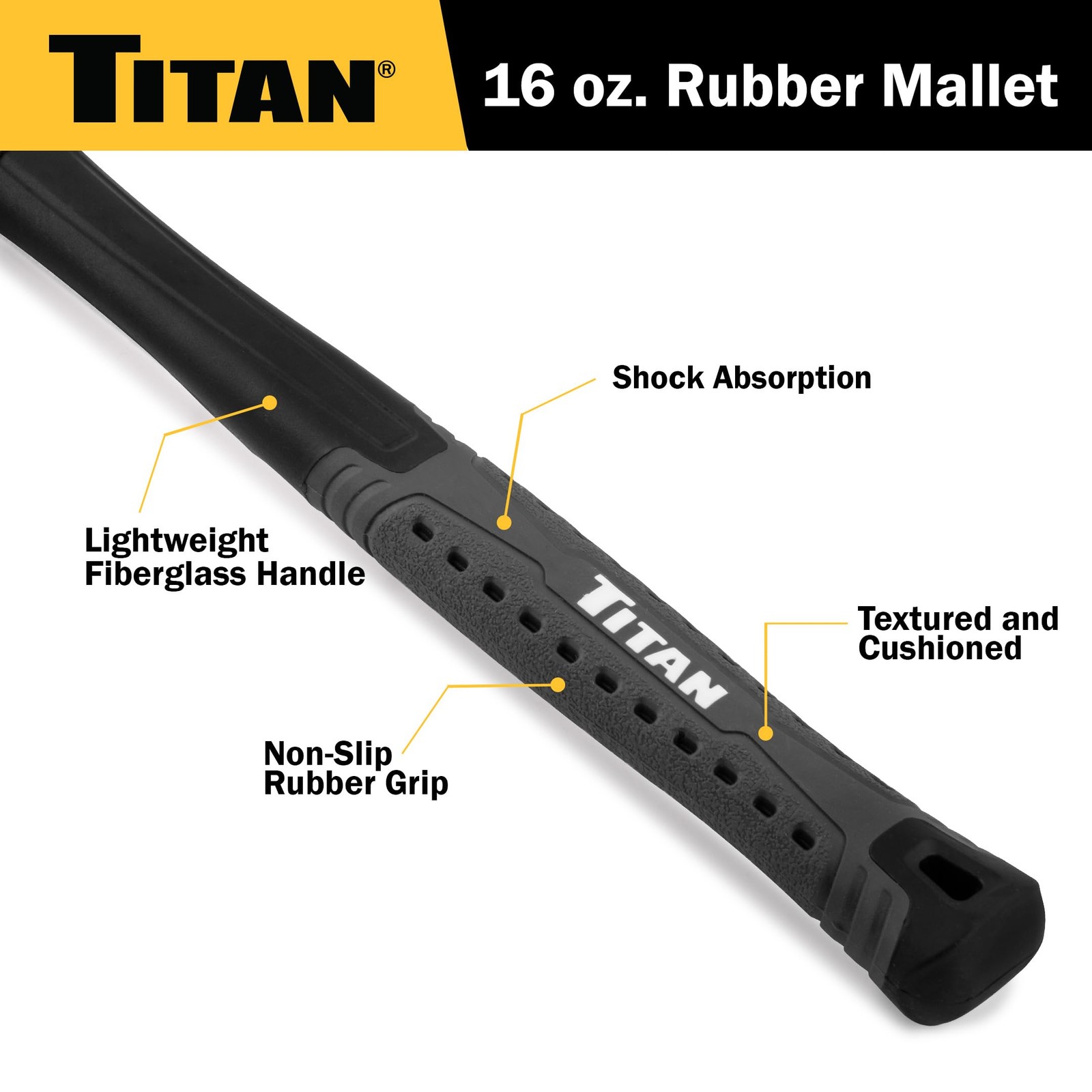 Titan 63106 16oz White Rubber Mallet, Non-marking Double-faced Solid