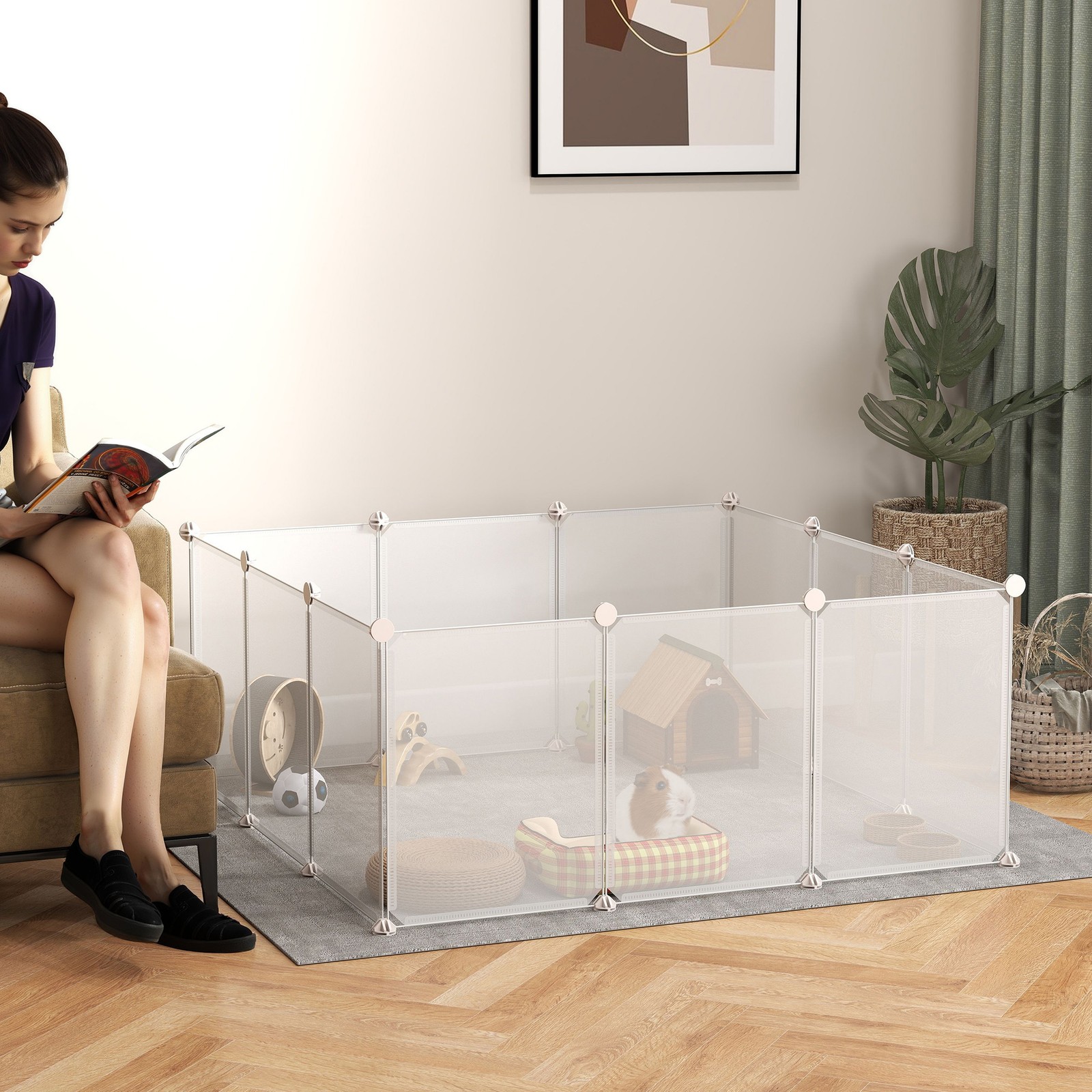 Pet Fence for Small Animals with Accessories 41.25" L x 41.25" W x 17.75" H