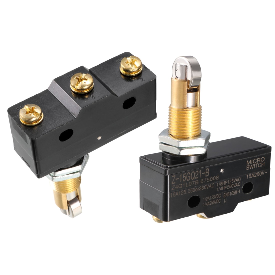 2pcs,Z-15GQ21-B 1NO + 1NC Panel Mount Roller Plunger,Micro Limit Switch
