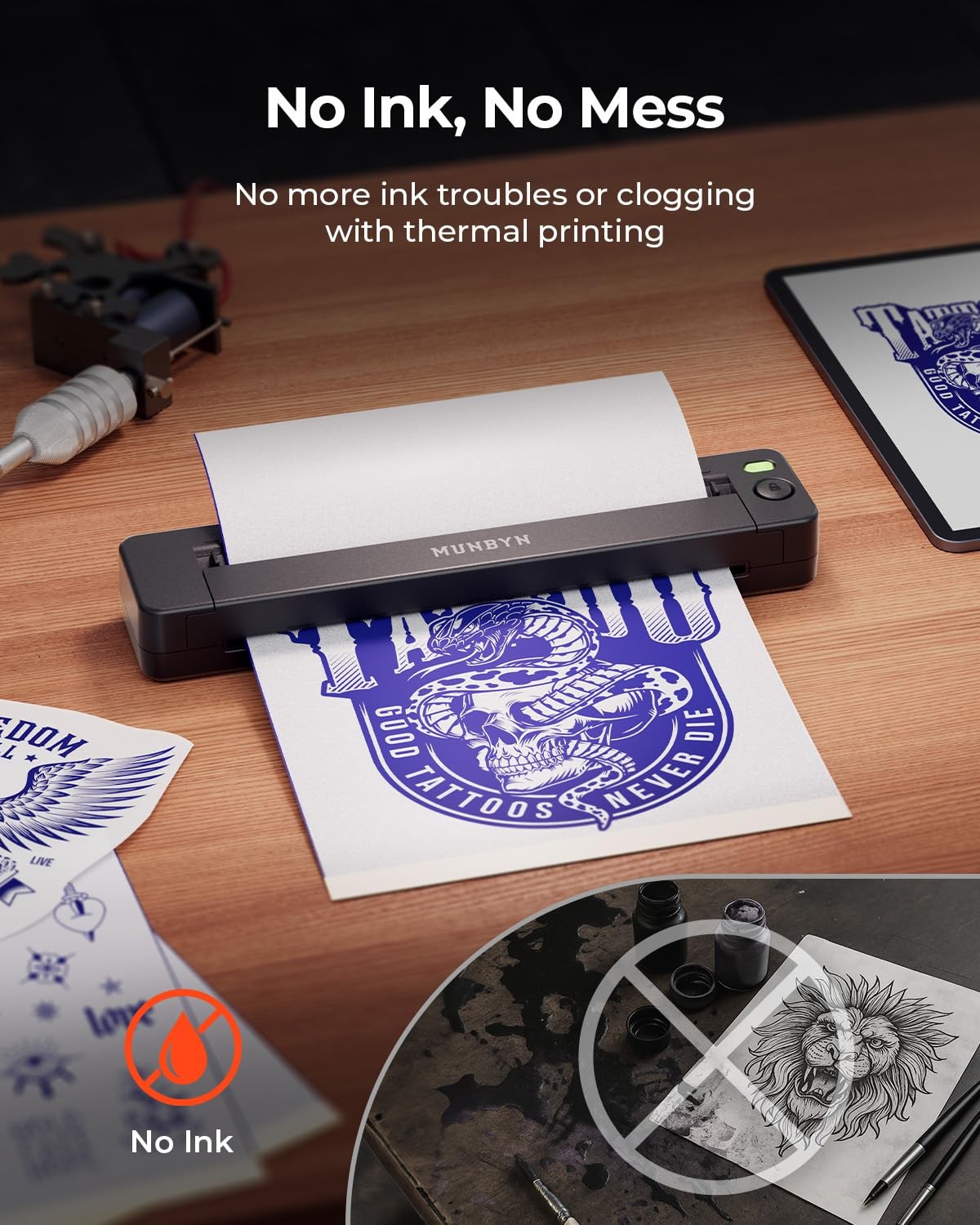 Munbyn Tattoo Stencil Printer Itp06 300Dpi Wireless Thermal Tattoo Printer 20