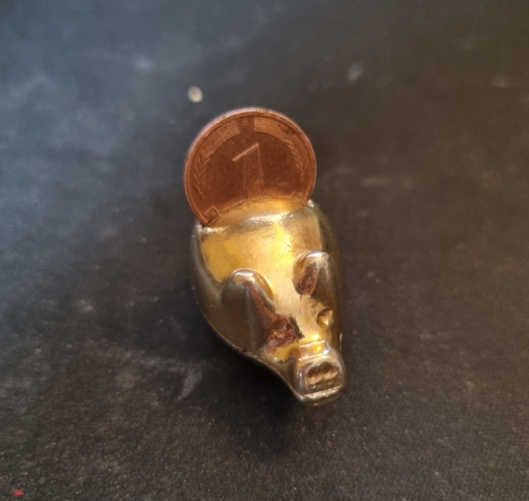 Decorative piggy bank gold with penny | lucky charm | not real gold!