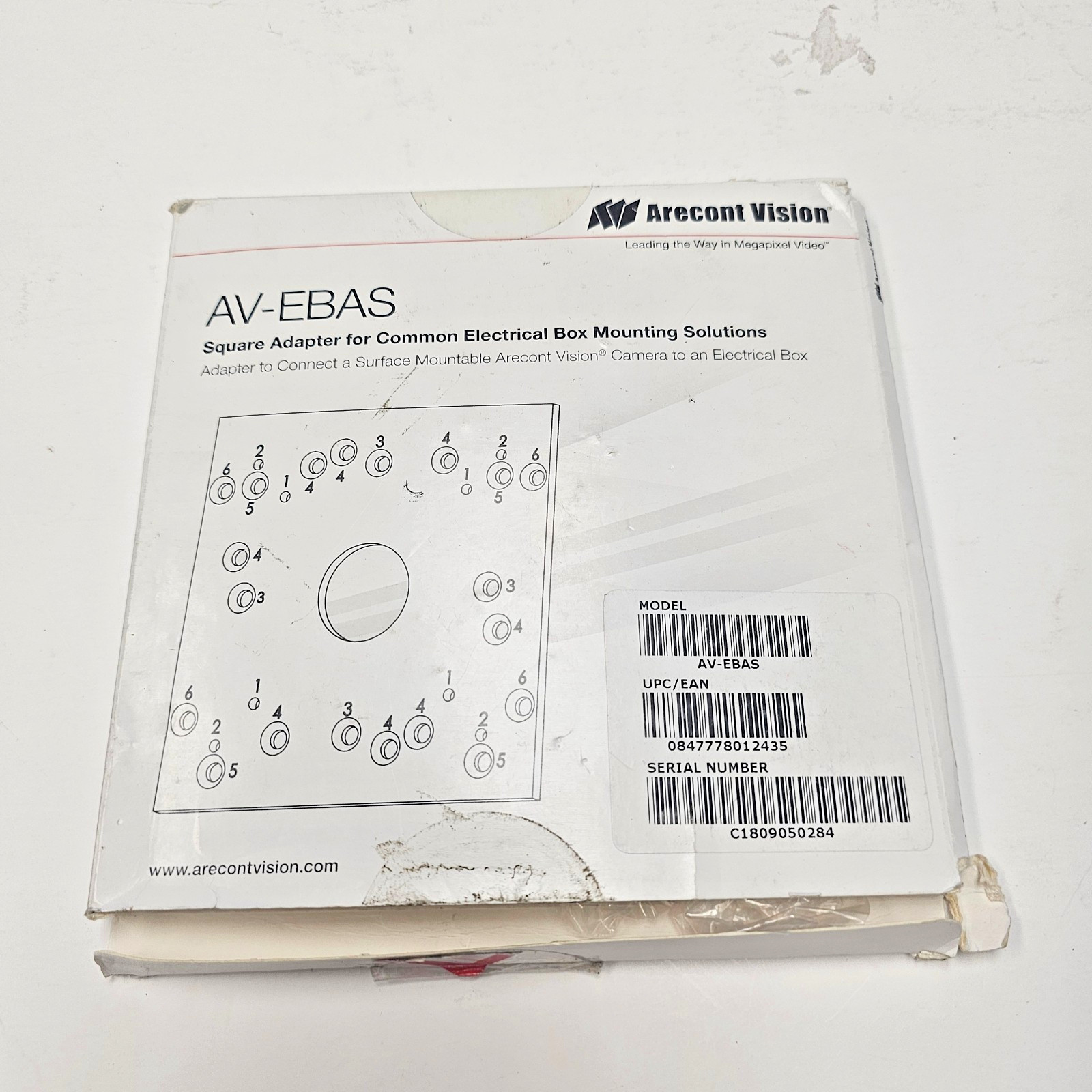 Arecont  Vision  AV-EBAS Square Adapter For Common Electrical Box NEW (Open Box)