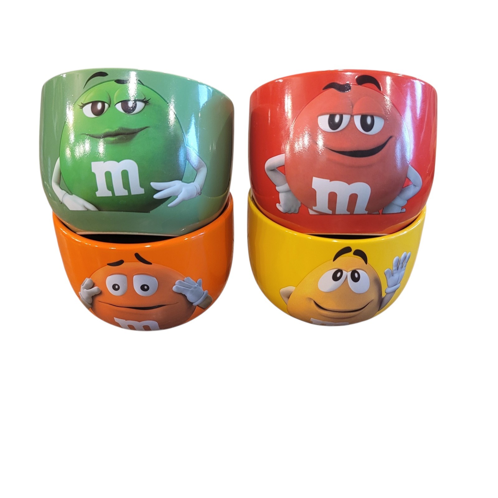 M&M Candy 4x Ceramic Bowls- Limited Edition Red/Green/Yellow/Orange