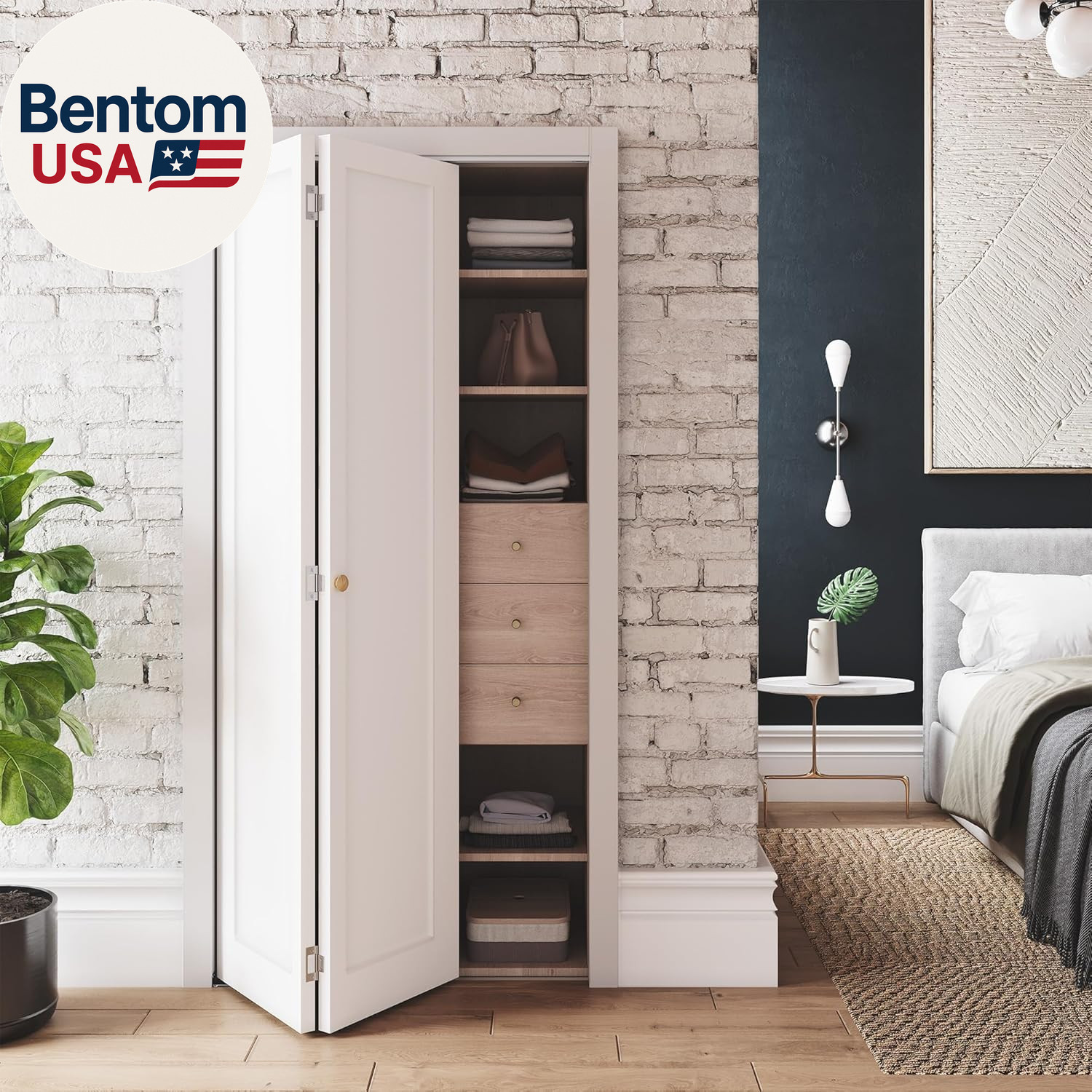 32" X 80" Bifold Closet Doors, 1-Panel Paintable White Primed Bi-Fold Door, Inte