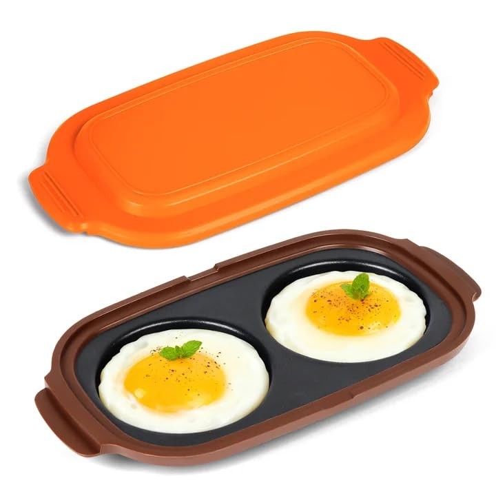 Microwave Egg Cooker, 2 Cavity Poacher for Breakfast Orange