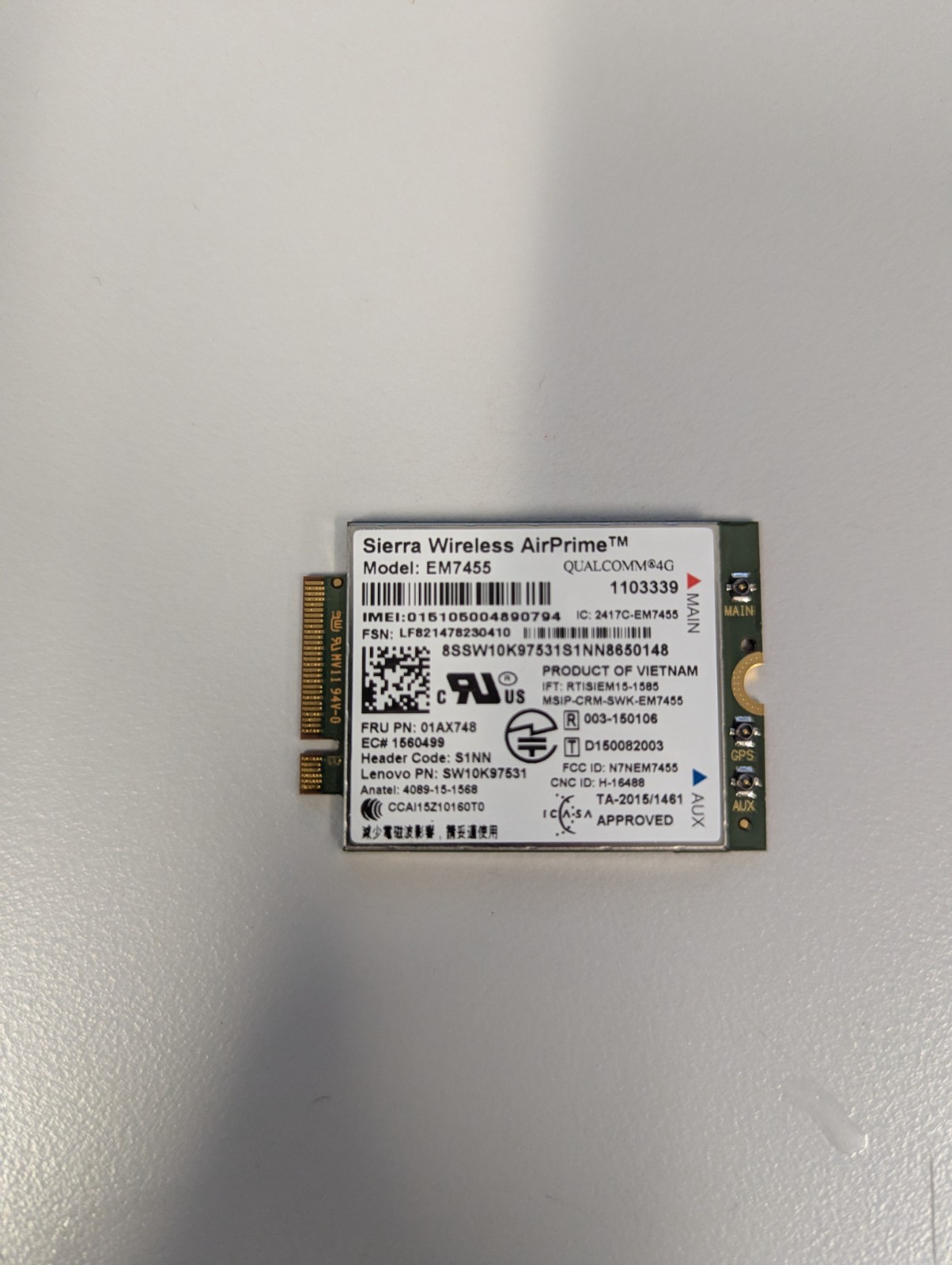 Sierra Wireless AirPrime EM7455 4G LTE Cat 6 WWAN M.2 3042 Mobile Broadband Card