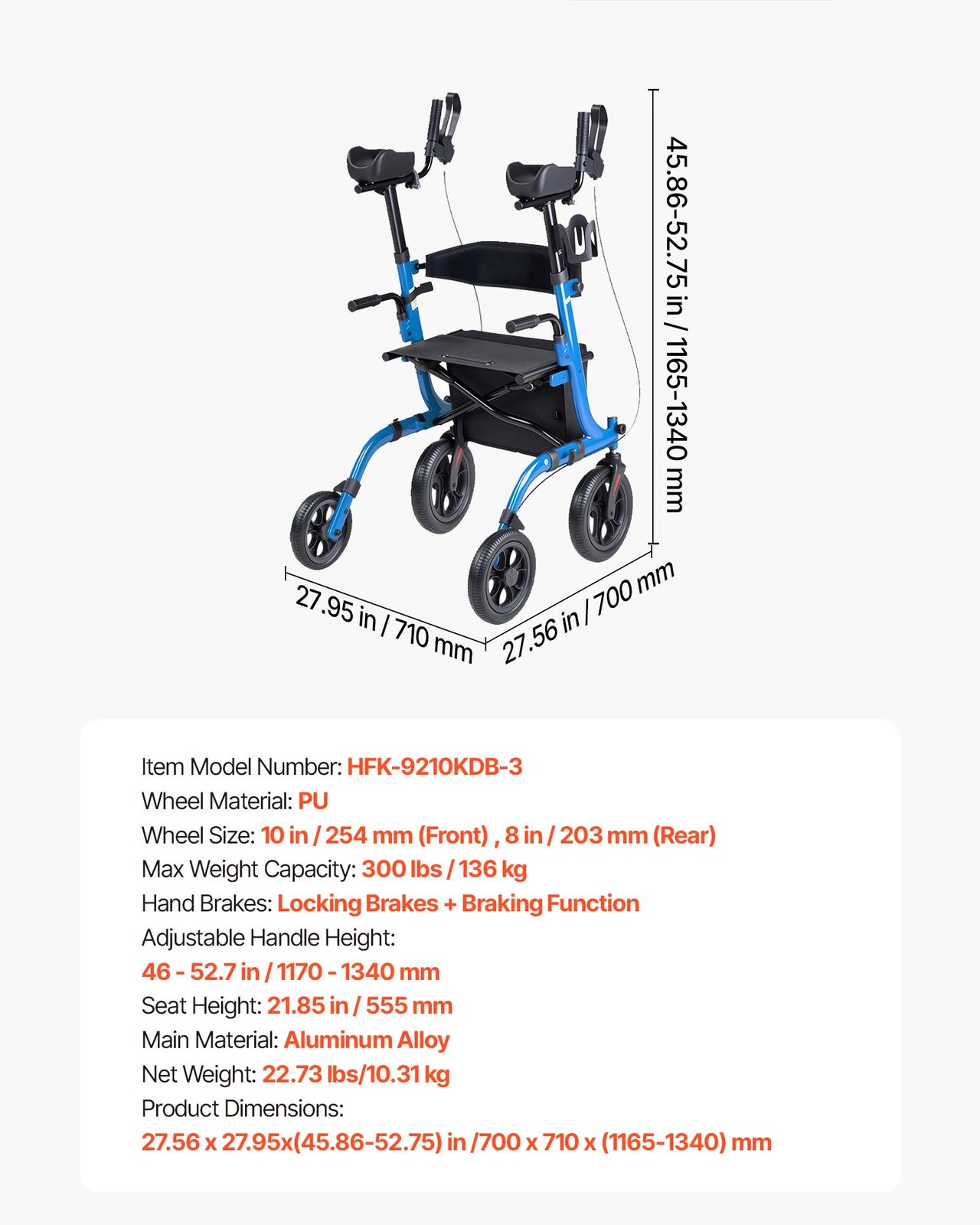 VEVOR Rollator Walker for Seniors Foldable Rolling Walker with PU Solid Wheels