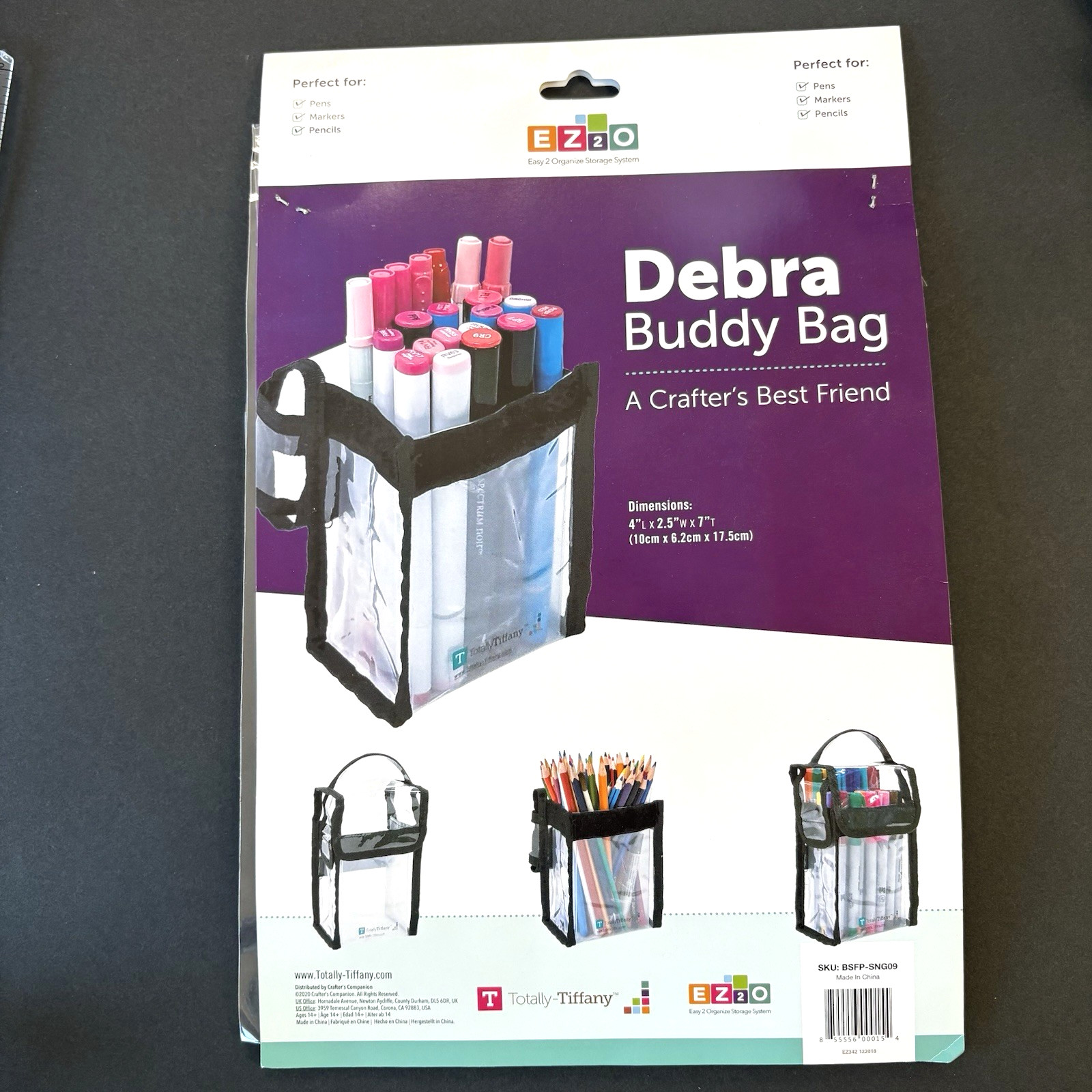 Totally Tiffany Debra Buddy Bag Clear Zip Storage 4x2.5x7in Pens Markers Crafts