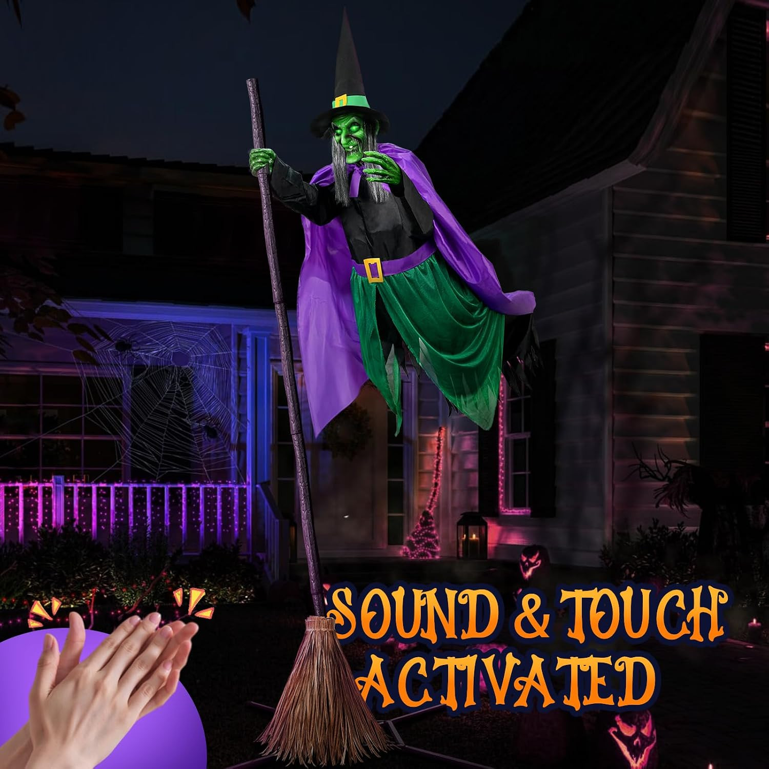 Halloween Decorations Outdoor - 12 Ft Animated Hovering Witch Animatronics | Hal