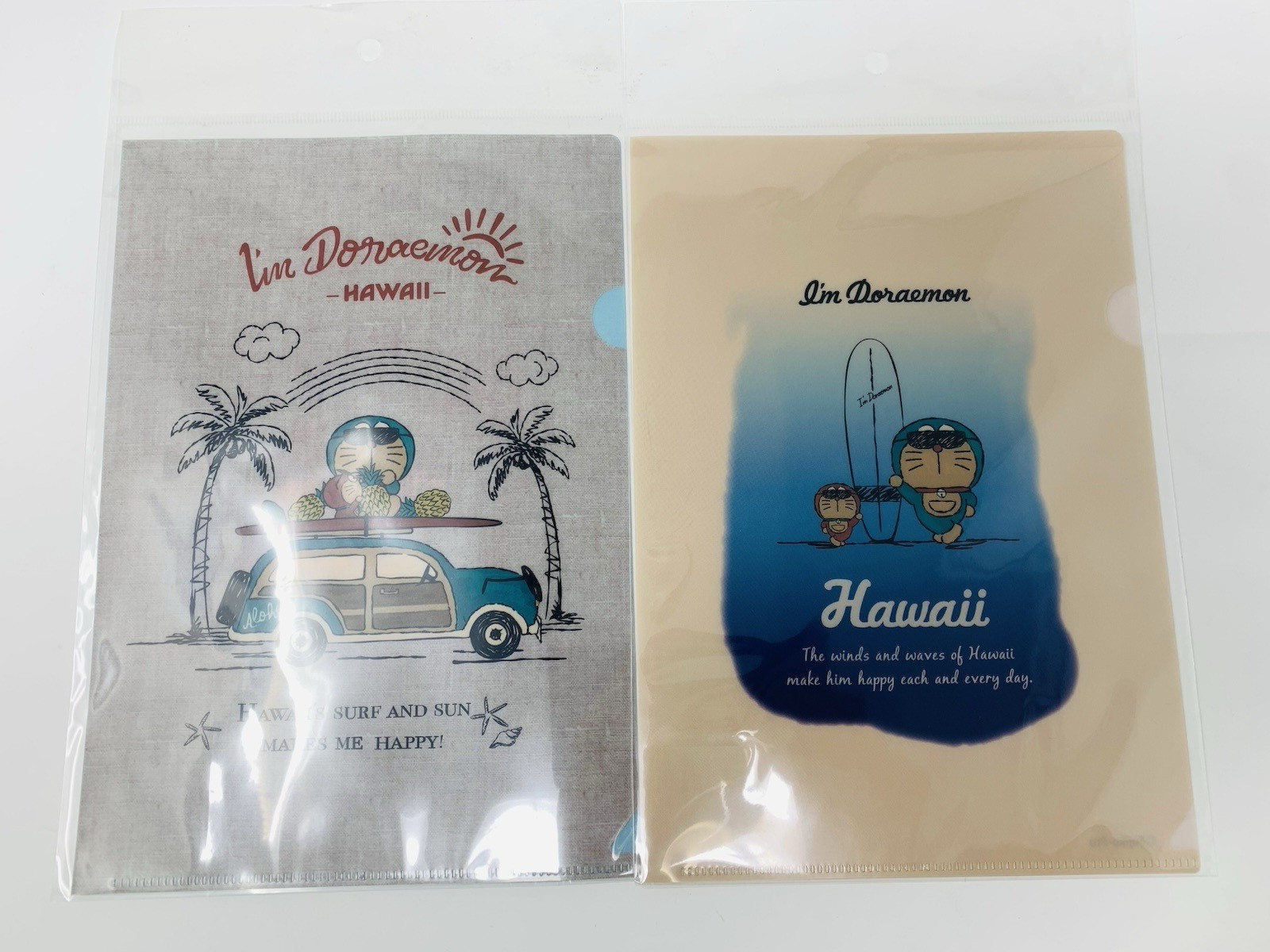 SANRIO *Two* Doraemon Hawaii Surf & Sun File Folders Made in Japan A5 8.9"x6.1"