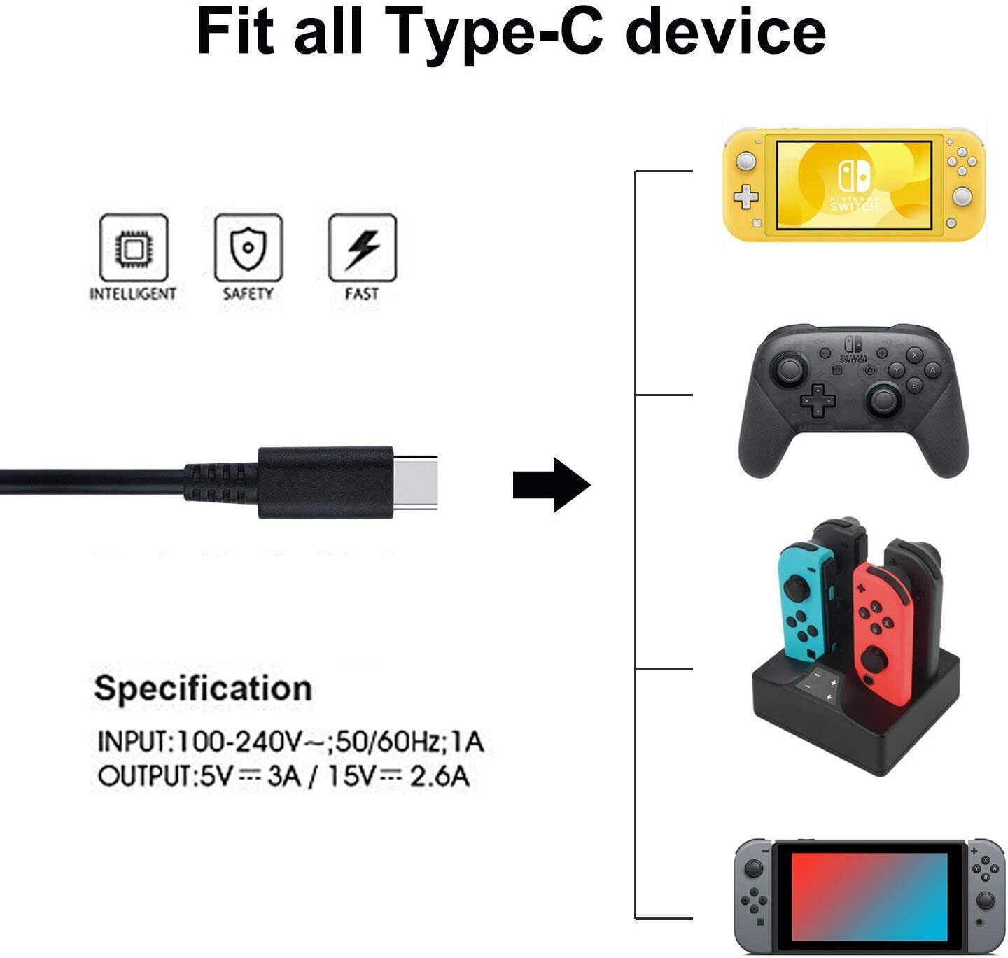 Switch Charger Compatible With Nintendo Switch and Switch Lite Charger, 15V/2.6A