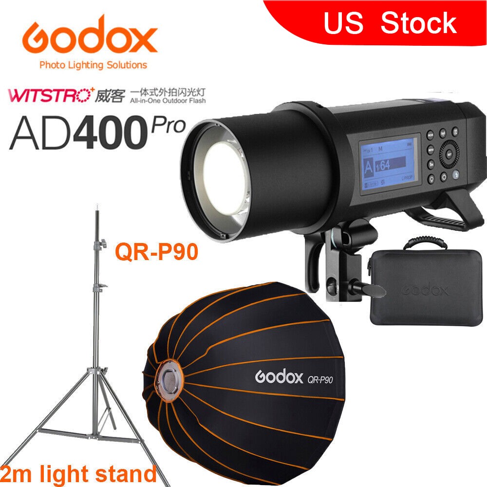 US Godox AD400Pro 2.4G TTL Outdoor Studio Flash+QR-P90 90cm Softbox+Light Stand