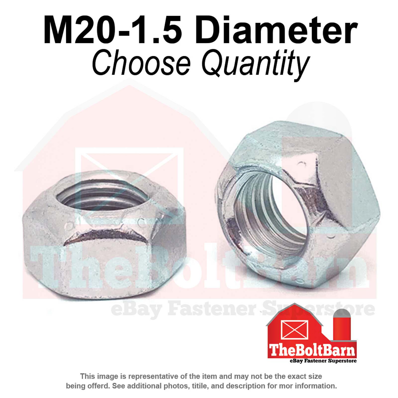 M20-1.5 Class 10 Hex Top Lock Nuts Zinc Clear Extra Fine Thread (Pick Quantity)