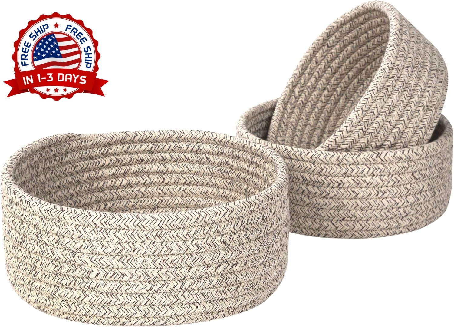 Juego de 3 cuencos de cuerda de algodón para anidar, cesta pequeña para todo NEW