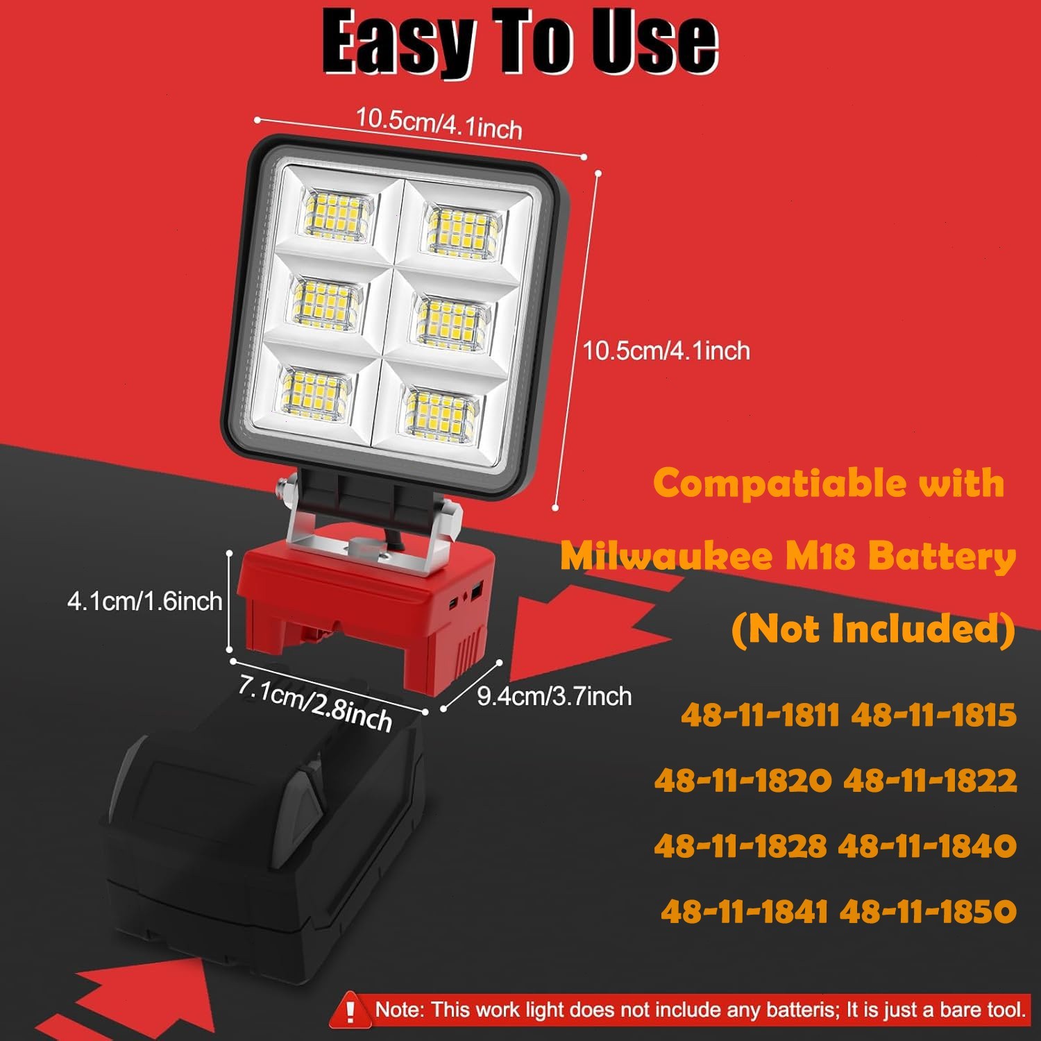 Portable LED Work Light For Milwaukee M18 18V Battery Wireless Flashlight W/ USB