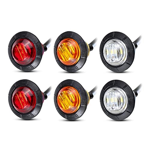 Meerkatt (Pack of 6) 3/4 Inch Round 2 Amber + 2 Red + 2 White Red+Amber+White