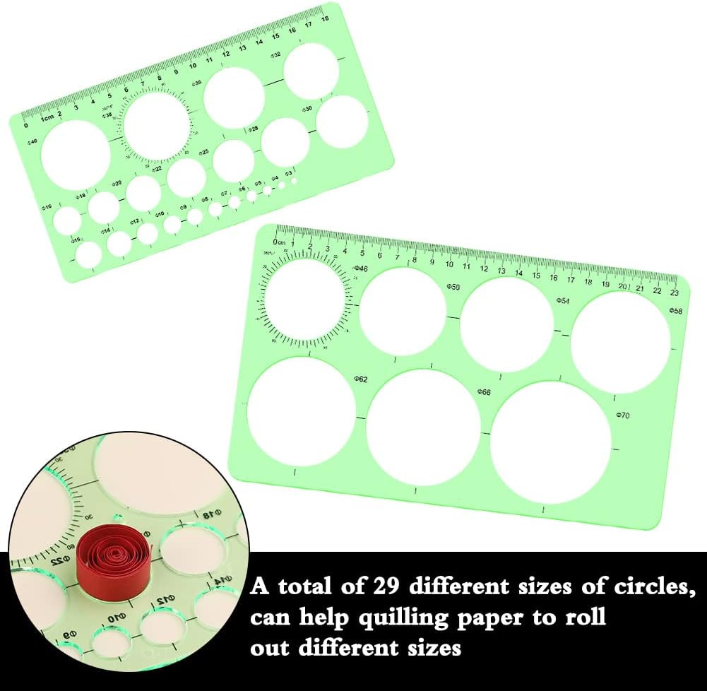 2 Pcs Circle Template for Drawing, Ruler Quilling Tool, Round Hole Ruler Tool, M