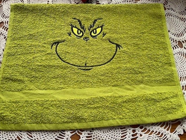 Classic Grinch Kitchen Home Crafted Machine Embroidered Hand Towel