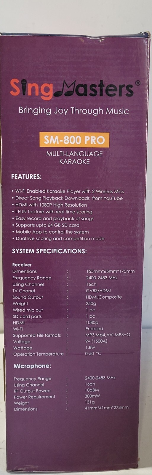 SingMasters Karaoke system Multi Language Wi-Fi Wireless SM-800 Pro