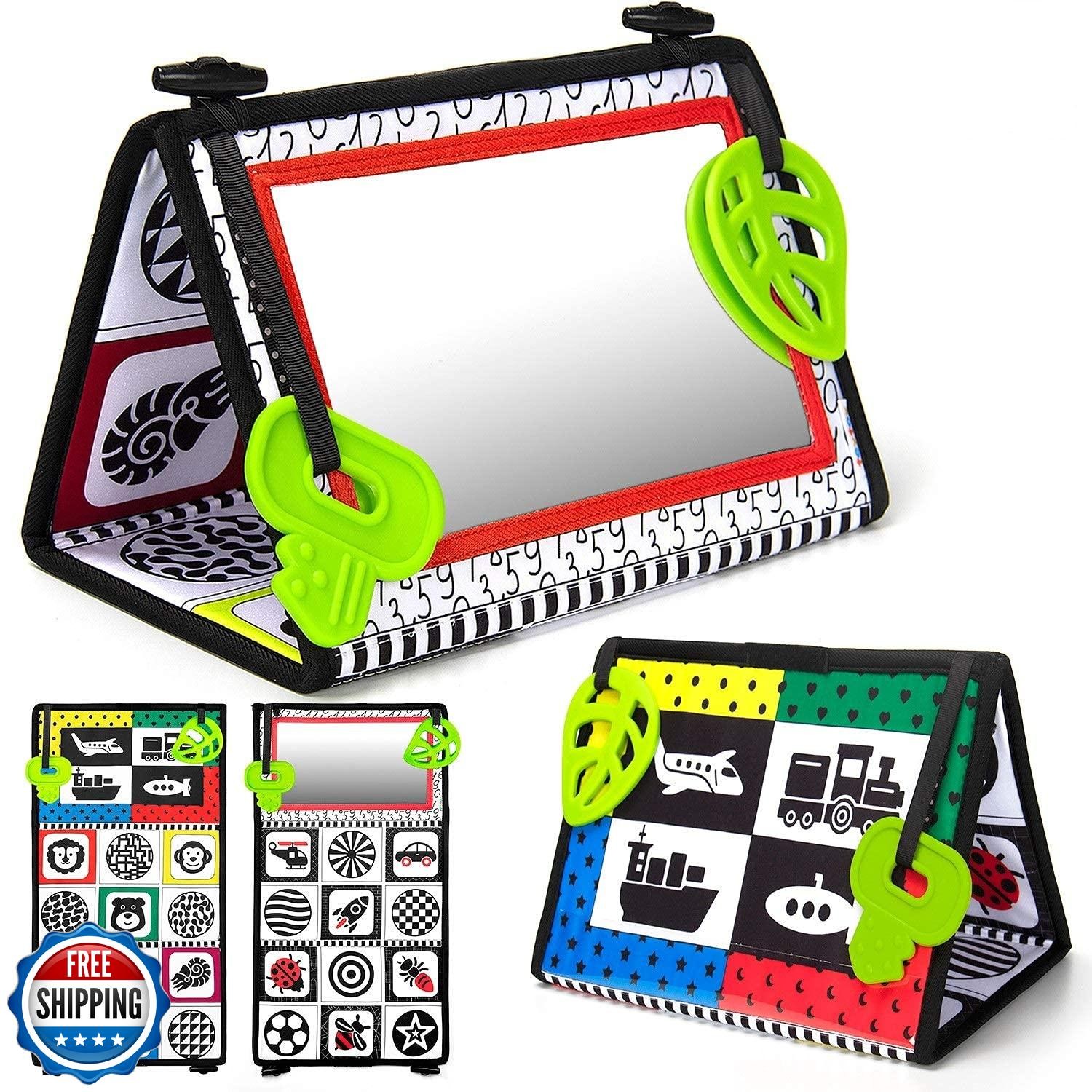 teytoy Tummy Time Baby Mirror Toys with Teethers, Double Black an