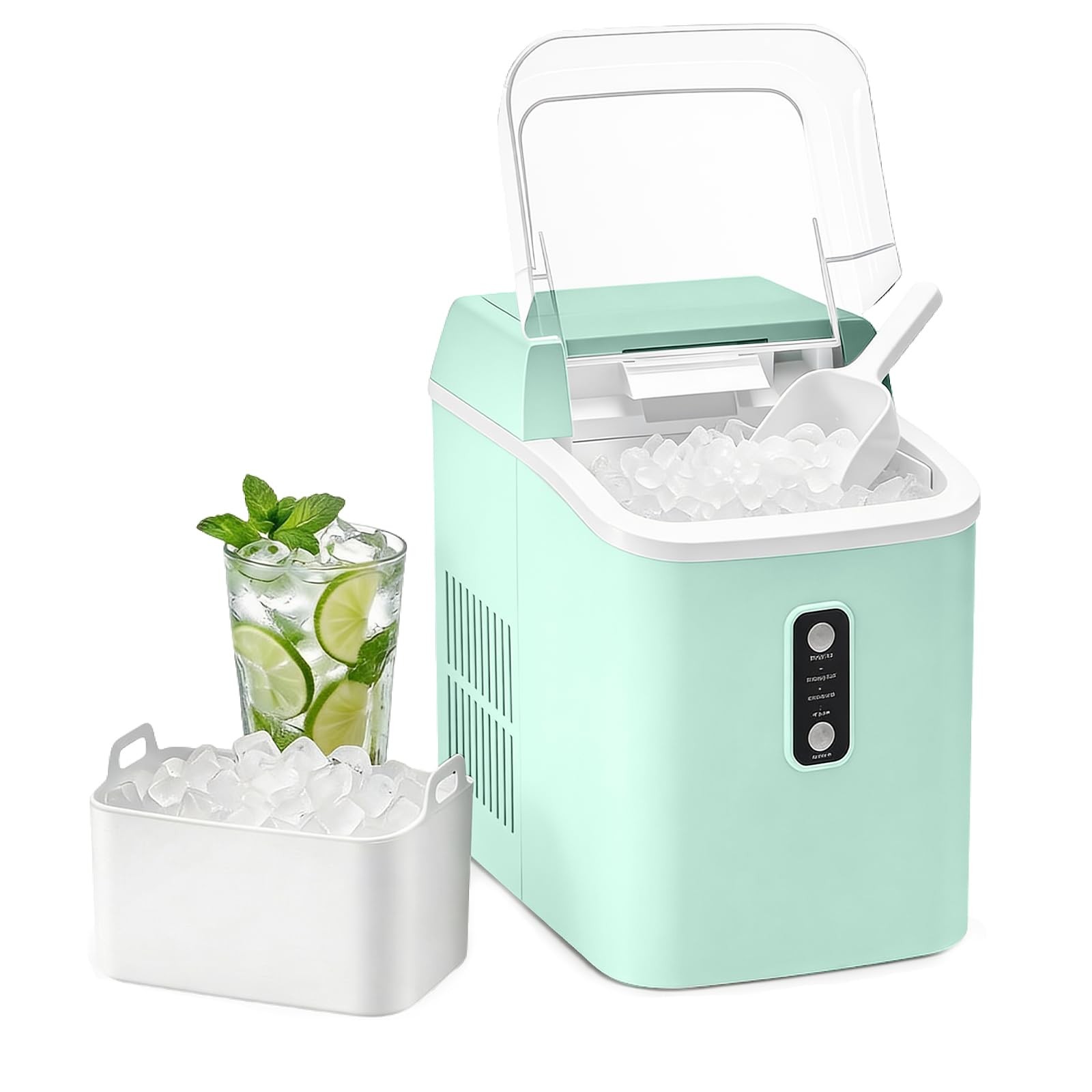 Nugget Ice Maker Countertop Portable 24lbs 24Hrs Self Cleaning Green KMFurnila