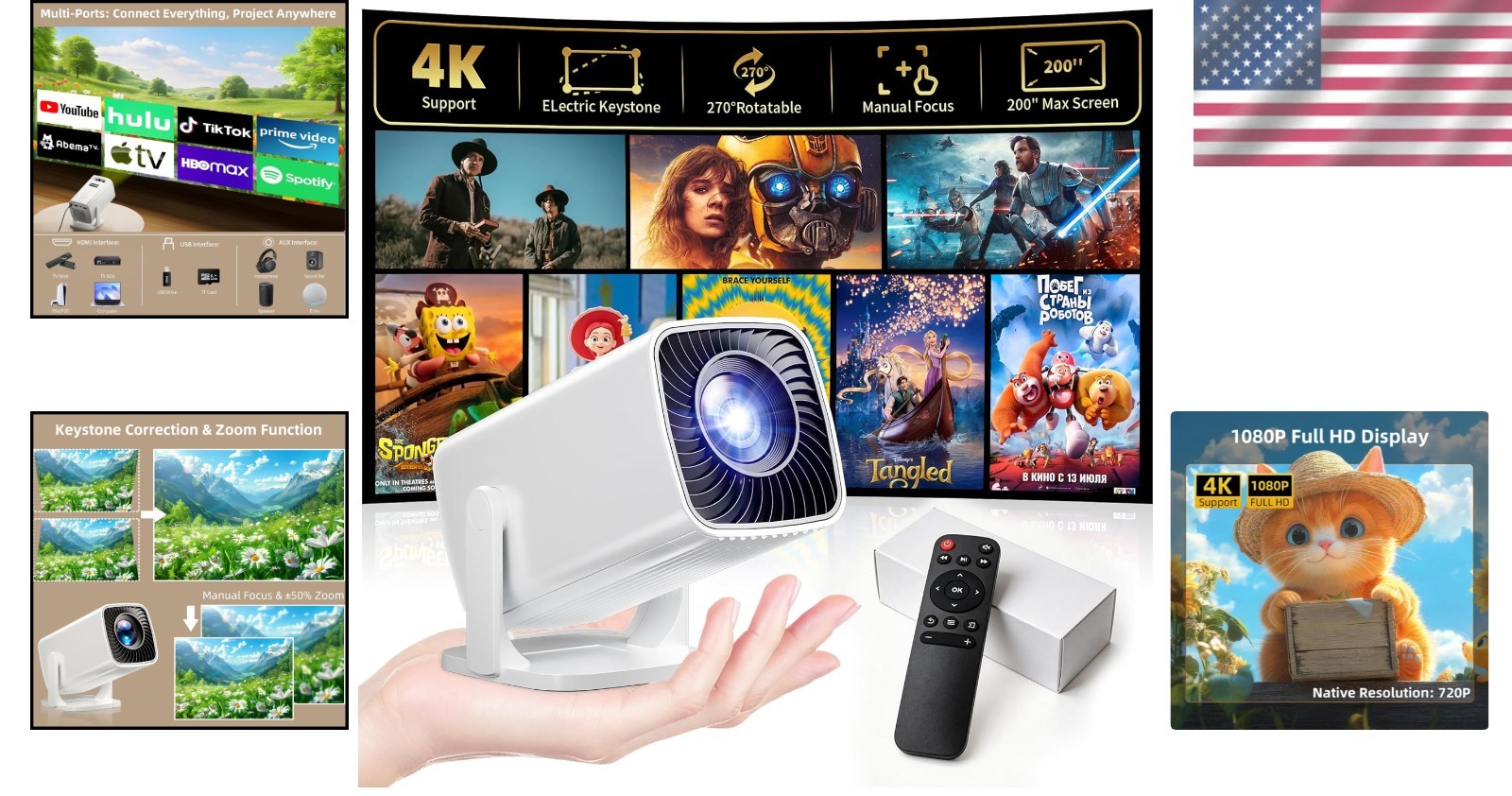 Lightweight Mini Projector with Built-in Speaker & Electric Keystone Correction