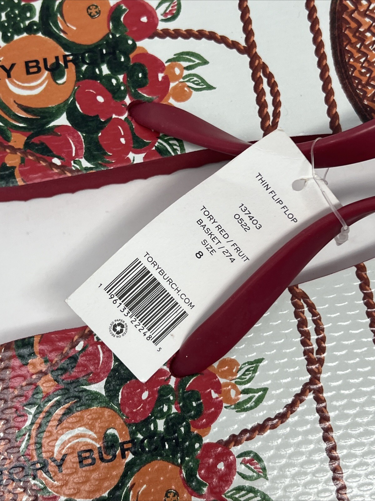 Tory Burch flip-flops red basket fruit 8