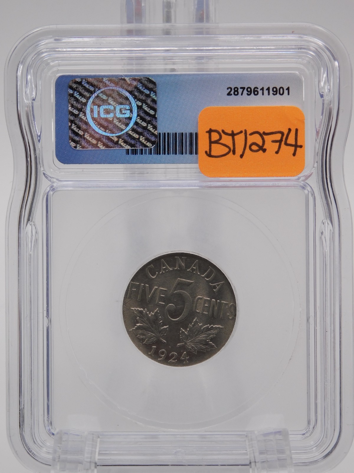 1924 Canada Five Cent ICG AU58 (BT1274)
