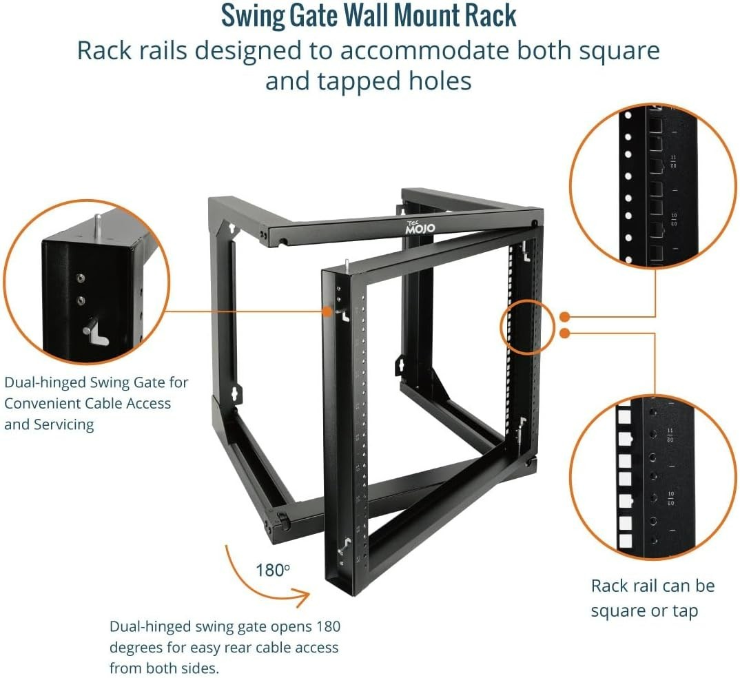 Tecmojo 9U Wall Mount Rack, Server Rack,Open Frame Server Rack,Network#2507JR7