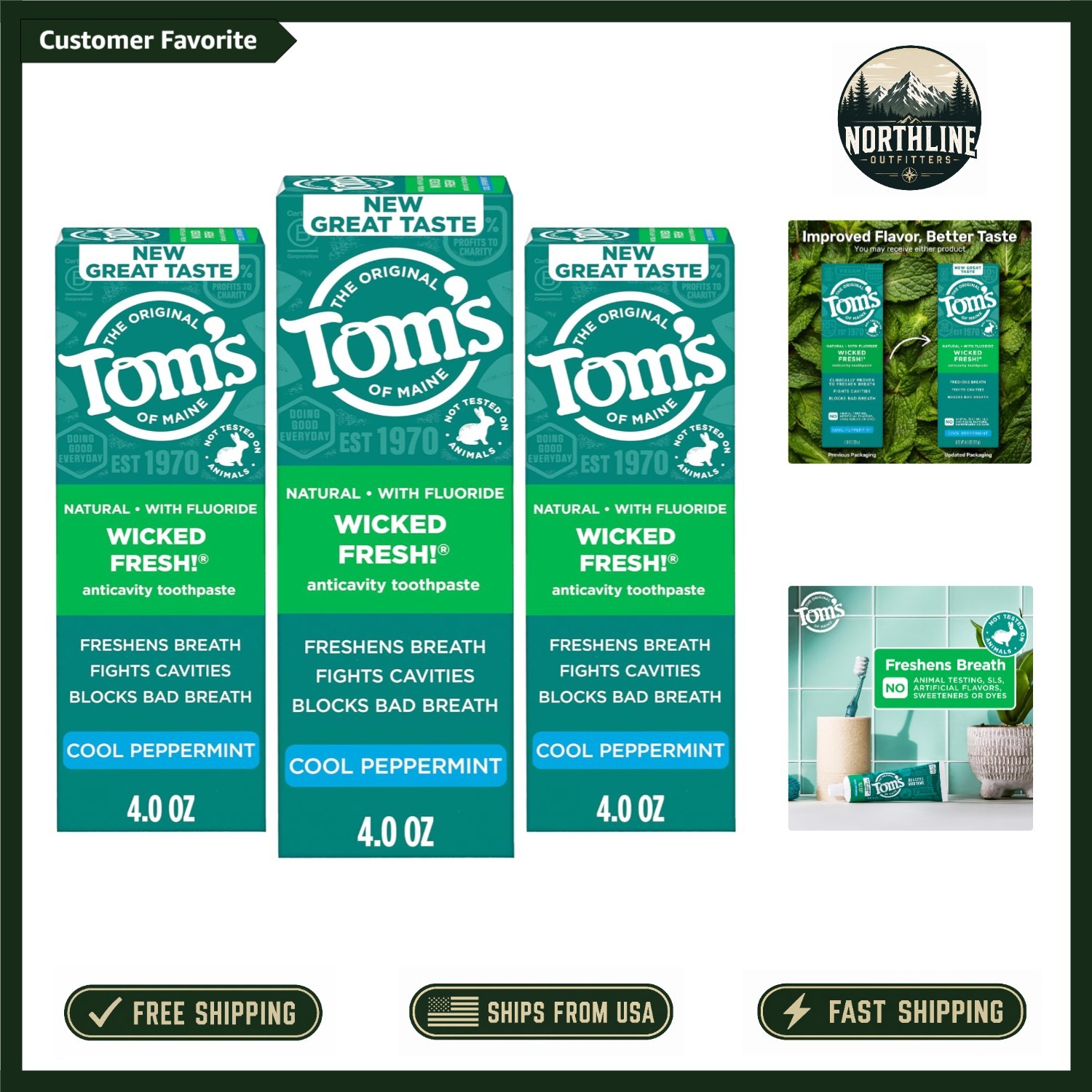 Tom's of Maine Wicked Fresh! 3 Pack 4oz Fluoride Toothpaste - Cavity Protection